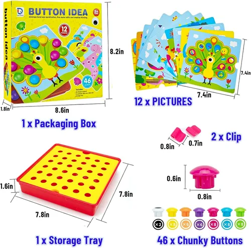 Miniatura 2 de Juguetes artísticos de botón para niños de 3 a 5 años, juguetes educativos de aprendizaje temprano, tablero de clavijas de mosaico a juego