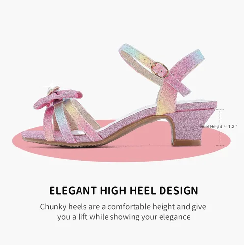 Miniatura 6 de LAURMOSA Sandalias para niñas, zapatos de vestir para fiesta de boda, puntera abierta, tacones altos con purpurina para niños pequeños y grandes