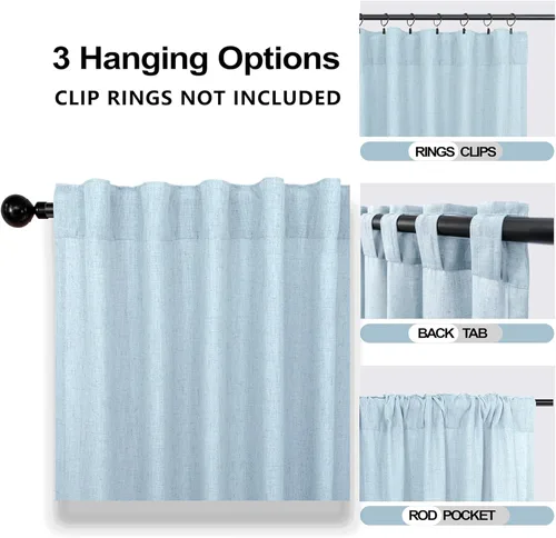 Miniatura 7 de Cortinas de lino azul claro de 90 pulgadas de largo para sala de estar, dormitorio de niñas, guardería, decoración acogedora de verano, bolsillo