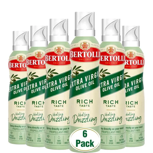 Bertolli Spray de aceite de oliva virgen extra, sabor rico, sin aerosol, contiene polifenoles, 4.9 onzas líquidas, paquete de 6