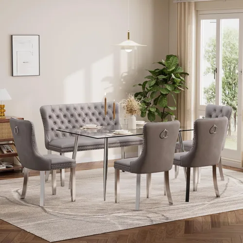 Miniatura 90 de Baysitone Juego de mesa de comedor de vidrio de 51 pulgadas para 4, juego de 5 piezas moderno de comedor, mesa de cocina rectangular de vidrio con 4