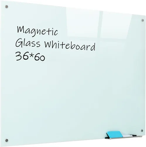 Miniatura 11 de Pizarra blanca magnética de cristal, 24 x 36 pulgadas, sin marco, pizarra blanca de borrado en seco, superficie montada en la pared para oficina
