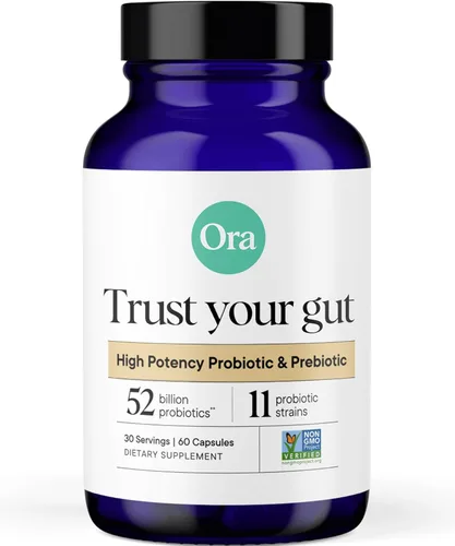 Ora Organic Probióticos con prebióticos - 52 mil millones de UFC, 11 cepas clínicamente estudiadas para la salud digestiva, confía en tu intestino,