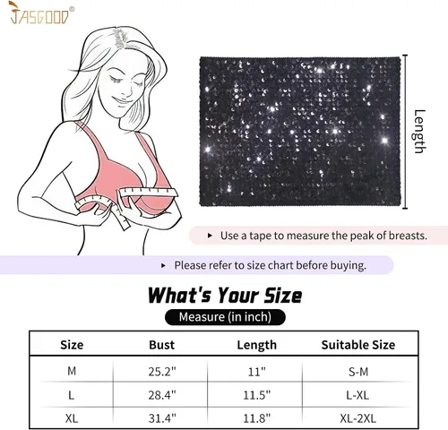 Miniatura 6 de JASGOOD Tops cortos de lentejuelas brillantes para mujer, tops de tubo metálicos sin tirantes, corsé de sirena con purpurina para fiesta y club