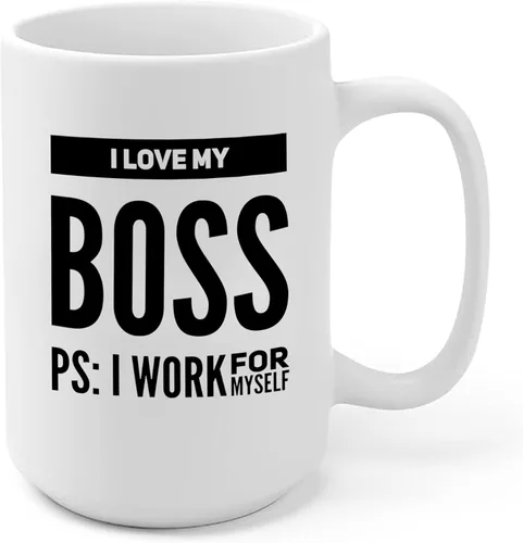 Taza de café con texto en inglés "I Love My Boss PS I Work For Mysel", regalos para jefes, divertida, sarcástica, empresario, compañero de trabajo,