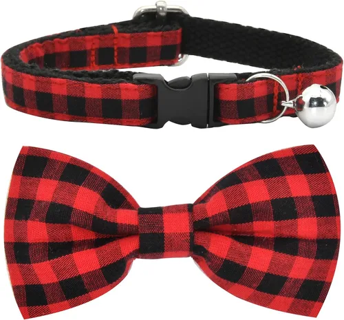 Miniatura 36 de Collar de Gato Azul con Diseño de Búfalo a Cuadros, Conjunto de Lazo para Boda/Cumpleaños, Collar Separable para Gatito