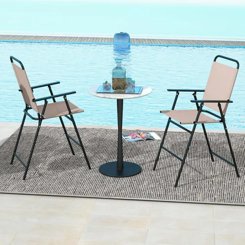 Miniatura 4 de Giantex Juego de 2 sillas de bar plegables para exteriores, sillas de patio con respaldo, reposabrazos, reposapiés, marco de metal, juego de sillas
