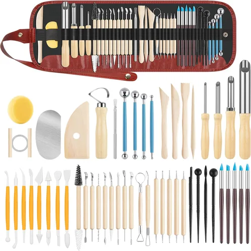Miniatura 17 de Herramientas de arcilla para esculpir, kit de herramientas de tallado de polímero de doble cara, juego de herramientas de cerámica de madera