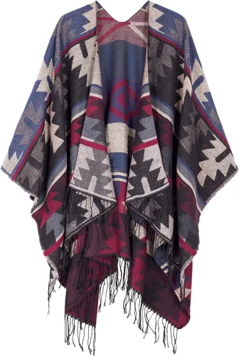Miniatura 20 de Chales cálidos para mujer, cárdigan con frente abierto, estilo vintage, poncho