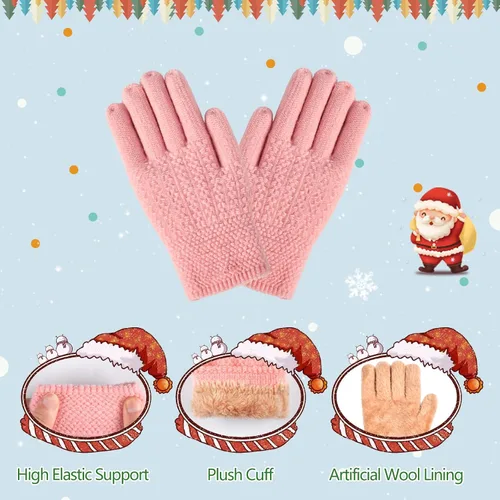 Miniatura 4 de Conjunto de gorro de invierno para niños de 1 a 10 años de edad, guantes y guantes de punto, calentador de cuello, forro polar cálido