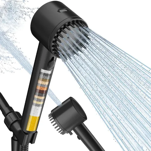 Miniatura 9 de Cobbe Cabezal de ducha LED filtrado con mano, cambio de color, cabezal de ducha de alta presión con filtro, cabezal de ducha de mano con rociador