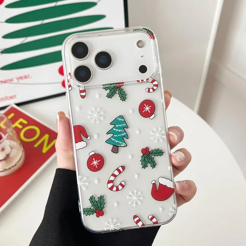 Miniatura 11 de RALEAVO Funda de Navidad Transparente Clara para iPhone 11, bonita funda de invierno para mujeres, niñas y niños con sombreros, campanas, delgada