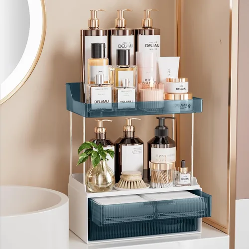 Miniatura 13 de Delamu Organizadores y Almacenamiento de Baño, Organizador de Maquillaje de 2 Niveles 2 Cajones para Encimera, Fácil de Instalar, Ideal para Blanco