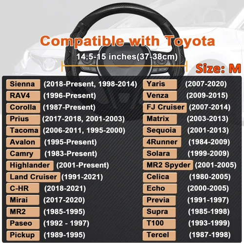 Miniatura 2 de Funda para Volante GIANT PANDA para Toyota, Funda para Volante de Coche para Toyota Highlander Rav4 Corolla Camry, Tamaño Estándar - Gris