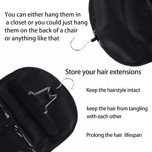Miniatura 7 de Paquete de 2 soportes para extensiones de cabello, bolsa de almacenamiento de peluca con colgador, extensiones de cabello, paquetes de cola