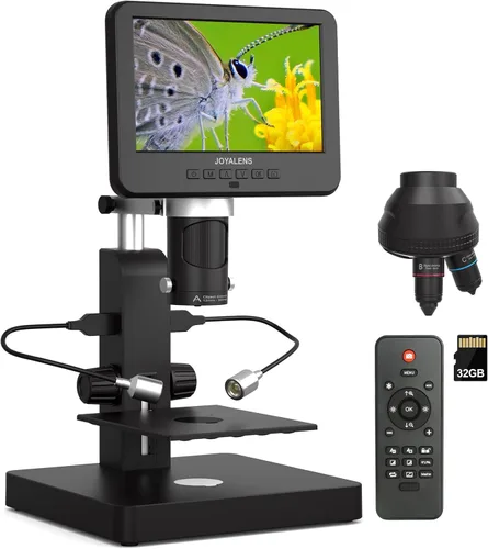 JL246PS Microscopio digital HDMI de 3 lentes de 7 pulgadas 4000X, microscopio biológico para adultos y niños con diapositivas preparadas, video UHD