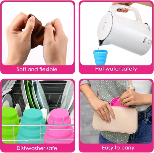 Miniatura 3 de Umigy Vaso plegable de silicona sin tapas, vaso plegable portátil de viaje, colorido, reutilizable, plegable, vaso expandible para niños que viajan