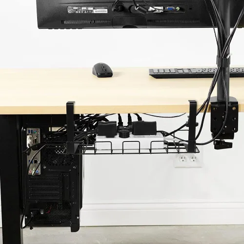 Miniatura 7 de Paquete de 2 bandejas de organización de cables para debajo del escritorio, organizador de cables montado en abrazadera de 16 pulgadas, organización