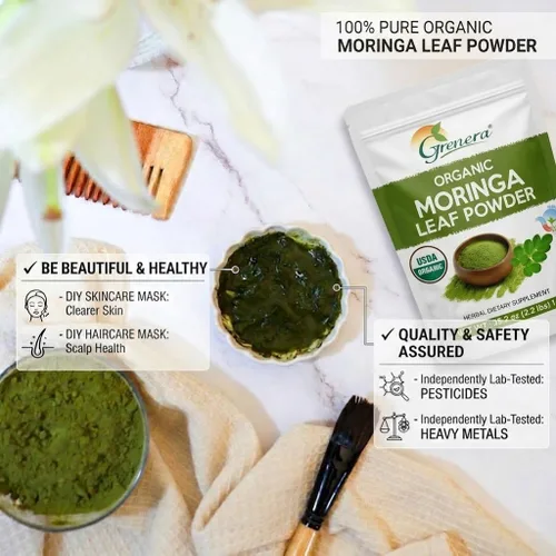 Miniatura 6 de Grenera Moringa en polvo orgánico Hoja de Moringa Oleifera Ingrediente a base de plantas Probado en laboratorio para calidad Mezcla fácil