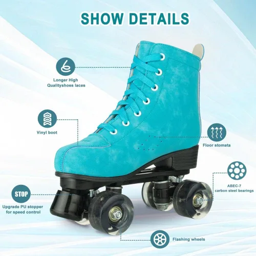 Miniatura 4 de Patines de ruedas para mujer, de doble fila, de piel sintética, con ruedas iluminadas, para exteriores