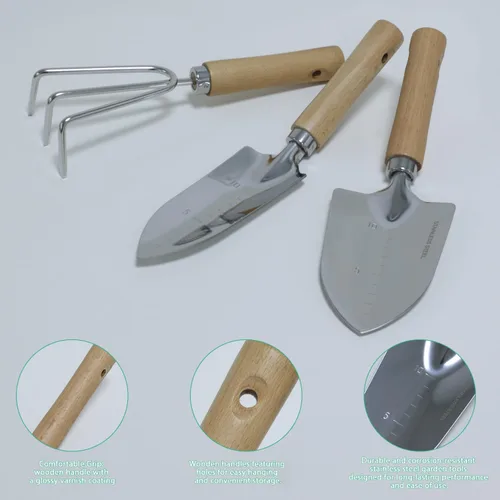 Miniatura 6 de LeMotech Juego de herramientas de jardín, kit de 3 piezas de acero inoxidable resistente que incluye pala, transplantadora, cultivador, herramientas