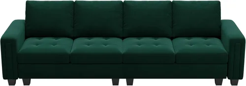 Miniatura 7 de Belffin Sofá modular de terciopelo de 4 asientos, sofá seccional de 4 asientos para sala de estar, verde