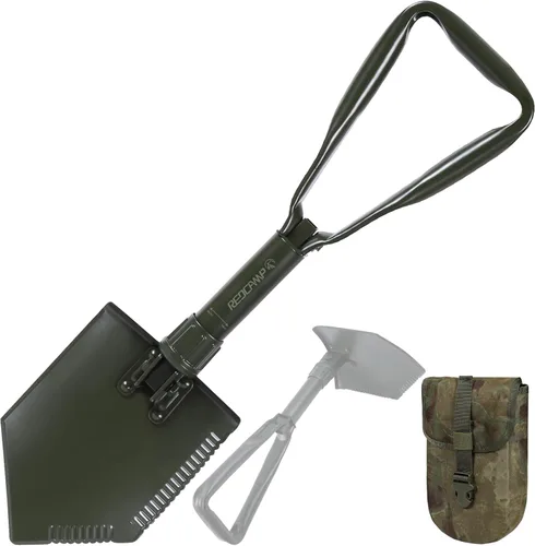 Miniatura 13 de REDCAMP - Pala plegable militar de 23" para campamento con cubierta, pala portátil con acero de alto manganeso, herramienta táctica para cavar