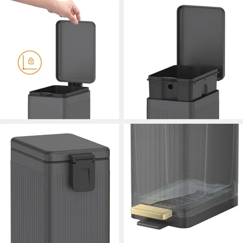 Miniatura 3 de Mbillion Cubo de basura para baño con tapa - Cubo de basura delgado de acero inoxidable con pedal - Papelera de metal - Cubo de basura rectangular
