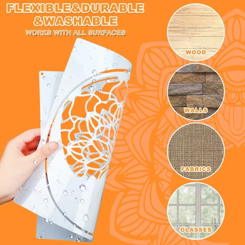 Miniatura 3 de Zubebe 9 plantillas de pared de mandala sol y luna de 11 x 11 pulgadas, plantillas de azulejos de mandala de luna, sol, flores, plantillas