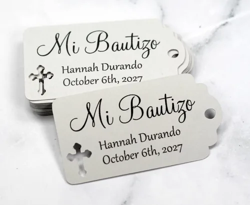 Miniatura 3 de Etiquetas Mi Bautizo – Etiquetas personalizadas para bautismo – 20 unidades (gris claro)