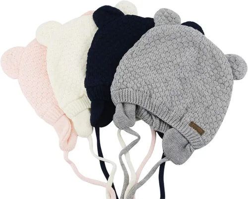 Miniatura 5 de Bestjybt Gorro de bebé, lindo oso con orejeras y forro polar, gorro cálido para otoño e invierno