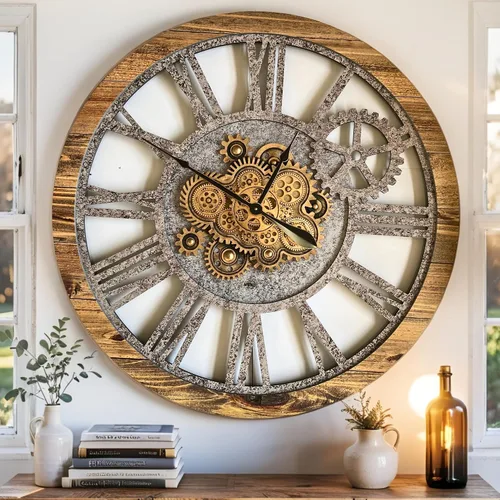 Miniatura 15 de ImprovingLife The Gears Clock - Reloj de pared con engranaje móvil real de 36 pulgadas, estilo vintage, industrial, de gran tamaño, rústico