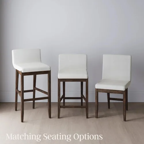 Miniatura 11 de Nathan James - Gracie - Moderno taburete alto con respaldo, silla alta tapizada con lino texturizado natural y patas de madera cepillada - Marrón