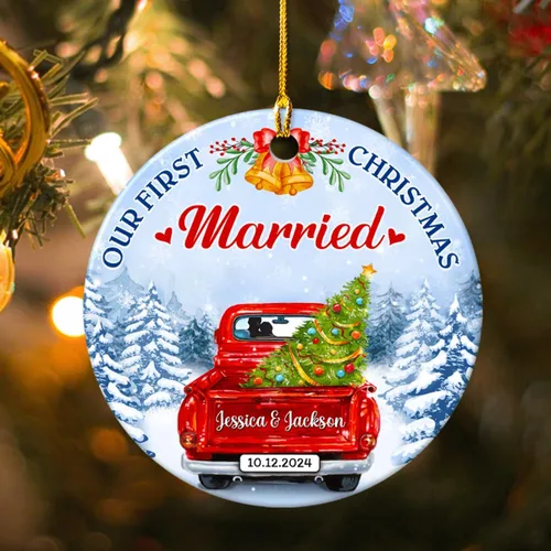 Miniatura 4 de Adorno personalizado de primera Navidad para casados 2024 – Regalos de recuerdo de boda para parejas, recién casados, Mr Mrs colgante, adornos