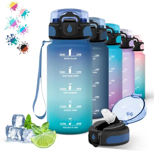 Miniatura 12 de Botella de agua – 16.9 fl oz – Botella de agua para niños, botella de sorbete a prueba de fugas, botella deportiva con marcador de tiempo, botella
