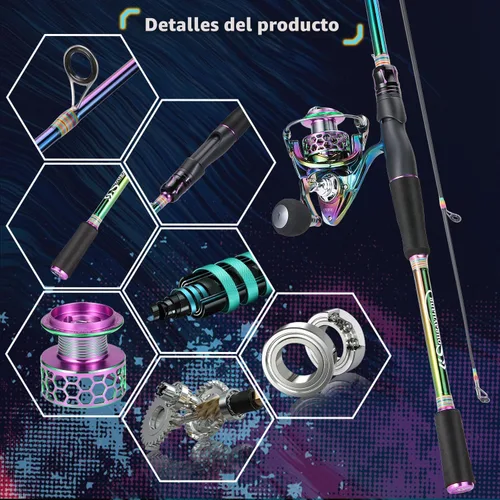 Miniatura 5 de Sougayilang Combo de caña de pescar giratoria, dos piezas de caña de pescar colorida Poratble de peso ligero con potente equipo de pesca para agua