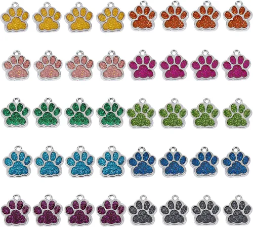 Miniatura 10 de AUEAR, Dijes con estampado de pata de perro y gato de animales, cuentas de cristal, botón a presión de huella de purpurina para collar y pulsera