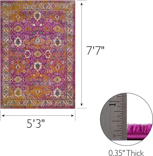 Miniatura 3 de Leick Home 594234 Laraline - Alfombra rectangular vintage de medallón turco con collage de medallón fucsia desteñido, para sala de estar