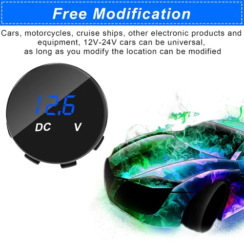 Miniatura 5 de 2 voltímetros de coche DC 12-24 mini pantalla digital, medidor de voltaje, medidor de voltaje impermeable, voltímetro de panel redondo brillante
