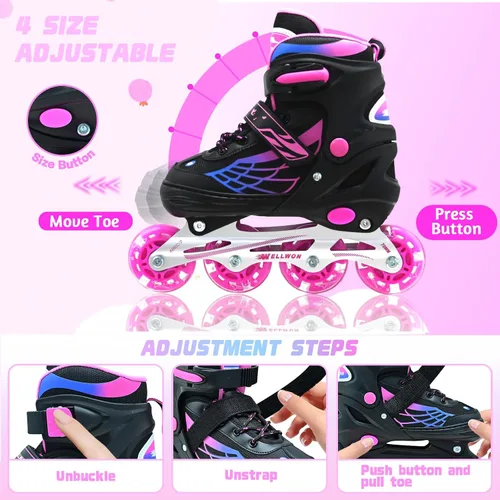 Miniatura 3 de Patines en línea para niñas y niños, patines ajustables de 4 tamaños para niños con ruedas de luz completa y jóvenes de 5 a 14 años, patines