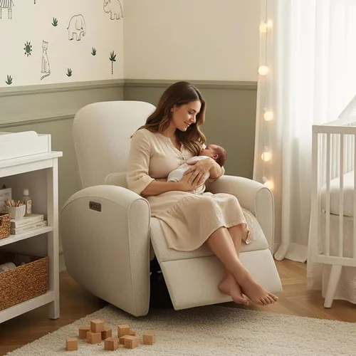 Miniatura 4 de Watson & Whitely Sillas reclinables eléctricas, mecedora giratoria para cuarto de bebé, con soporte lumbar y almohada lumbar y base de madera maciza