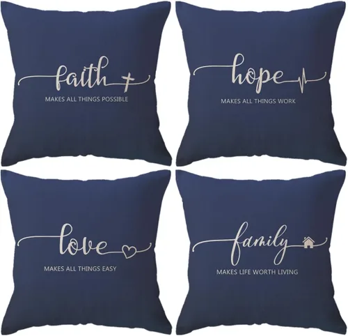 Miniatura 11 de Fundas de almohada inspiradoras con texto inspirador, fe, esperanza, amor, familia, fundas de almohada decorativas de 18 x 18 pulgadas, fundas