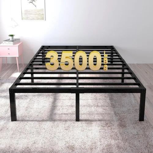 Miniatura 13 de yookare Armazón de cama de plataforma de metal Twin de 14 pulgadas con esquinas redondas y retenedores de colchón, soporte de listones de acero