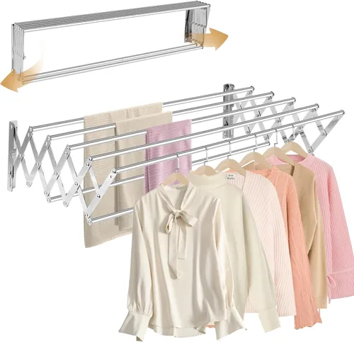 XL-31.5 pulgadas - Estante de secado de ropa para montaje en la pared, 130 libras, gran capacidad, a prueba de óxido, retráctil, estante de secado