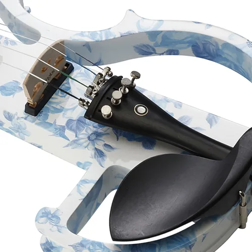 Miniatura 4 de Kinglos Kit de violín eléctrico y silencioso avanzado de madera maciza de color blanco y azul con accesorios de ébano tamaño completo (DSG1201)