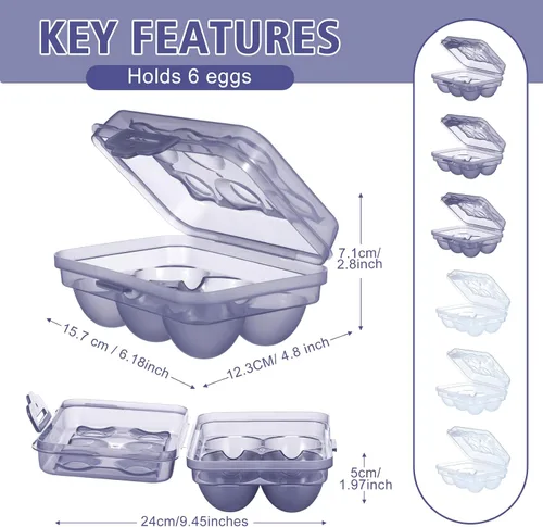 Miniatura 2 de 6 cajas de almacenamiento de huevos de 6 rejillas para refrigerador, soporte dispensador de huevos, caja de protección de huevos portátil