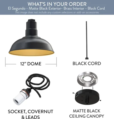 Miniatura 29 de Steel Lighting Co. El Segundo - Lámpara de granero Colgante montado en el techo Domo de 12 pulgadas Vástago de 12 pulgadas Luz de acero