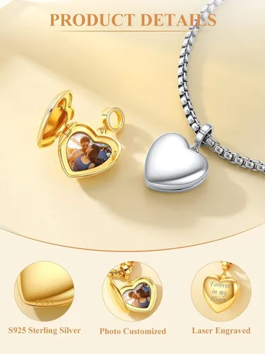Miniatura 69 de Custom4U Photo Charms for Bracelets 925 Sterling Silver/Gold Plated Heart/Tree of Life/Round Charm Bead Personalized with Picture Custom