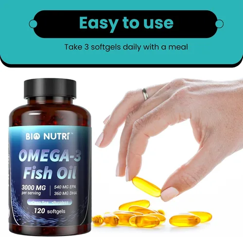 Miniatura 7 de BIO NUTRI Suplementos de aceite de pescado Omega 3 - 3000 mg de aceite de pescado con EPA DHA - Soporte de ácidos grasos Omega 3 - 120 cápsulas