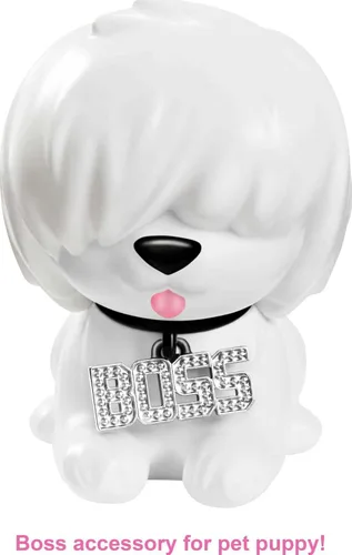 Miniatura 4 de Muñeca Barbie Extra y accesorios con aspecto brillante, cabello de fantasía rosa y morado y gorro de neón con cachorro mascota Blanco